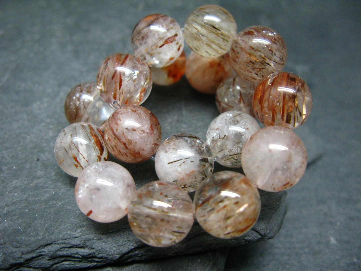 Red Rutilated Quartz Genuine Bracelet ~ 7 Inches ~ 10mm Round Beads
