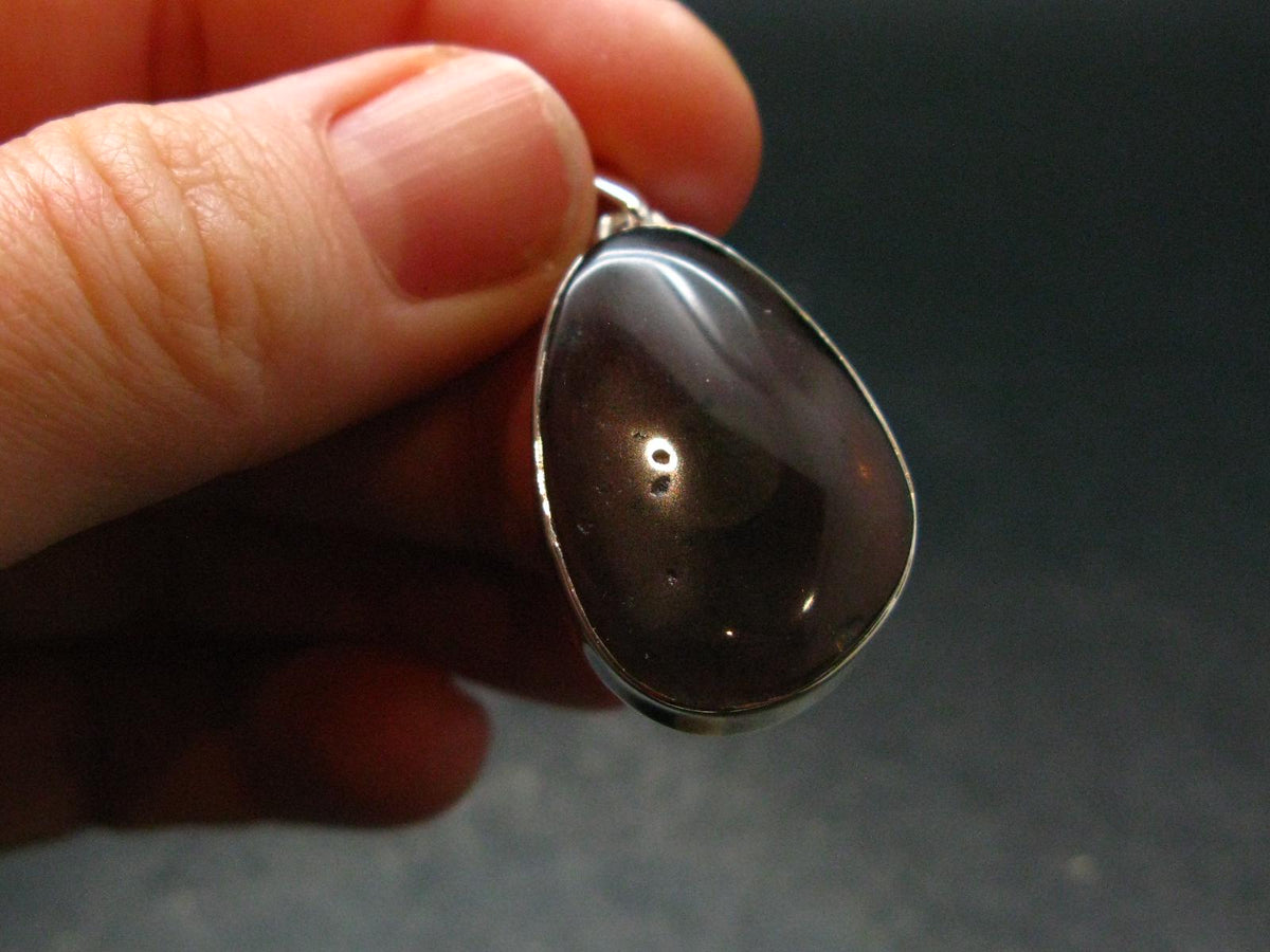 Rare Saffordite Cintamani Stone Pseudotektite Silver Plated Pendant from Indonesia- 5.11 Grams - 1.5"