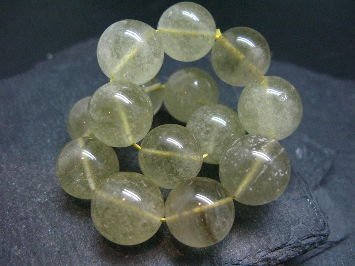 Libyan Tektite Glass Genuine Bracelet ~ 7.5 Inches ~ 16mm Round Beads