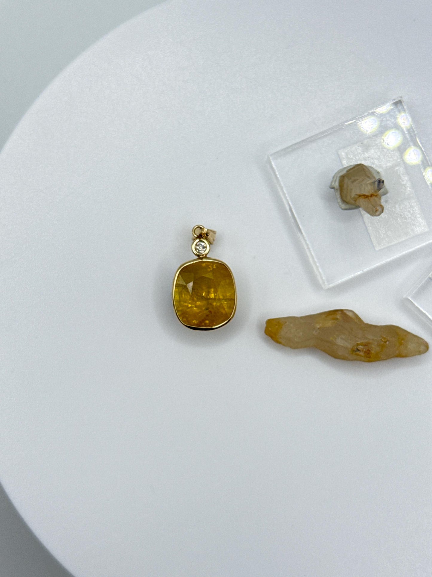 Yellow Sapphire Cushion Pendant | Natural Yellow Sapphire | Gold Bezel Pendant with Accent Stone | September Birthstone Jewelry - 2.06 g