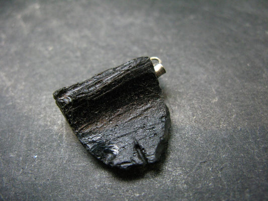 Tibetan Black Tektite Silver Pendant From Tibet - 1.1" - 4.08 Grams