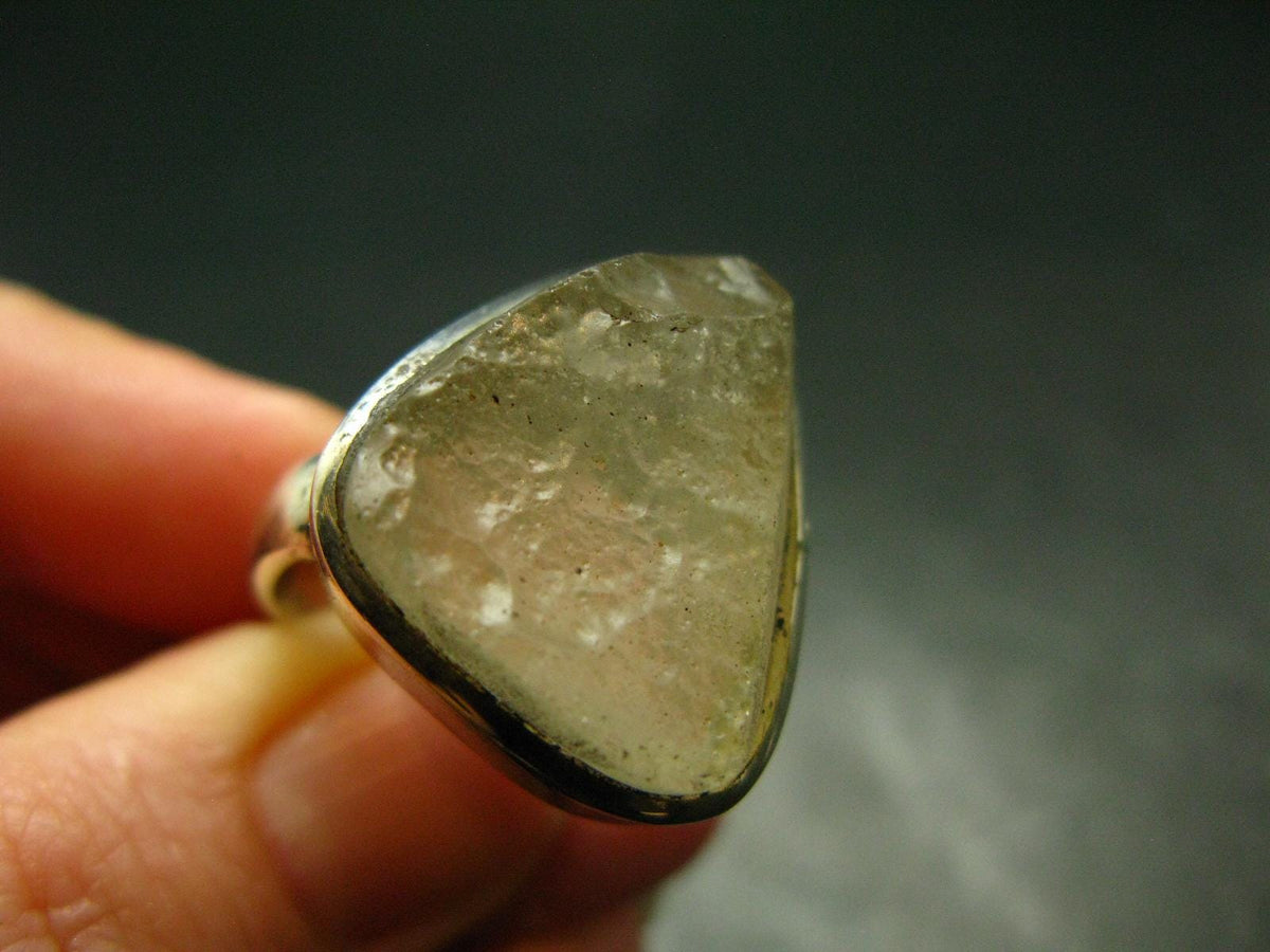 Natural Gem Raw Libyan Desert Glass Tektite Sterling Silver Ring from Libya - Size 7 - 10.19 Grams