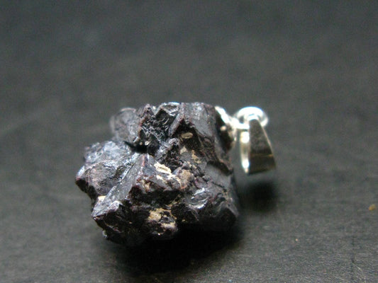 Metallic Silver Black Cuprite Sharp Octahedral Crystal Silver Pendant From Russia - 4.11 Grams
