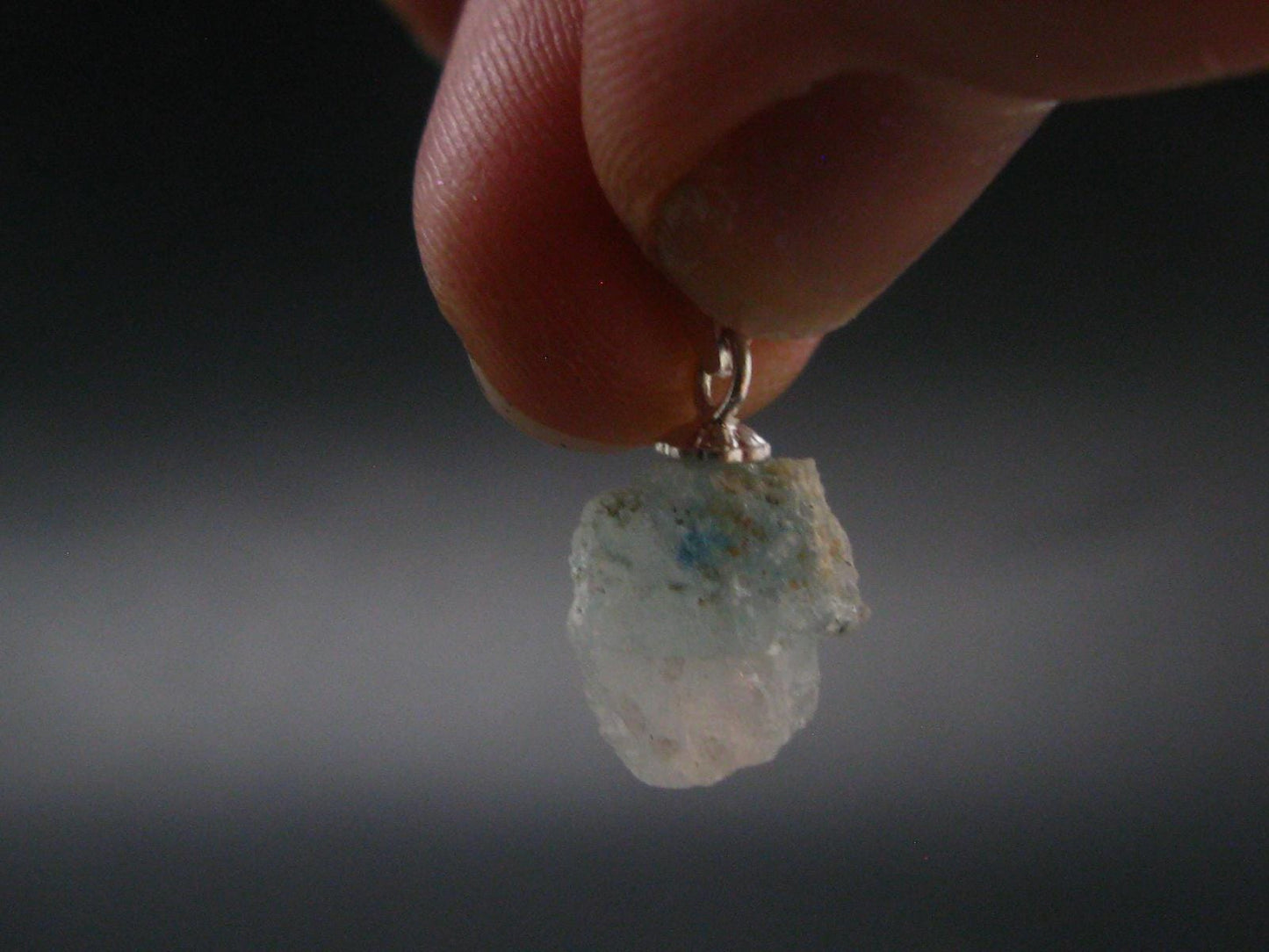 Rare Raw Blue Euclase Gem Crystal Silver Pendant from Zimbabwe - 0.6" - 1.45 Grams