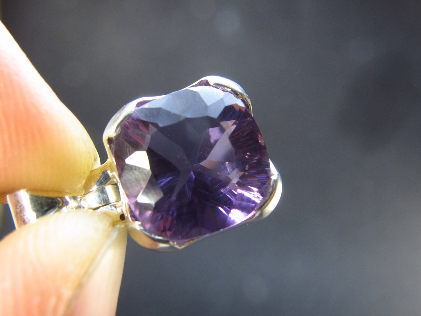 Genuine Rich Purple Faceted Amethyst Sterling Silver Pendant From Brazil - 0.7" - 3.72 Grams