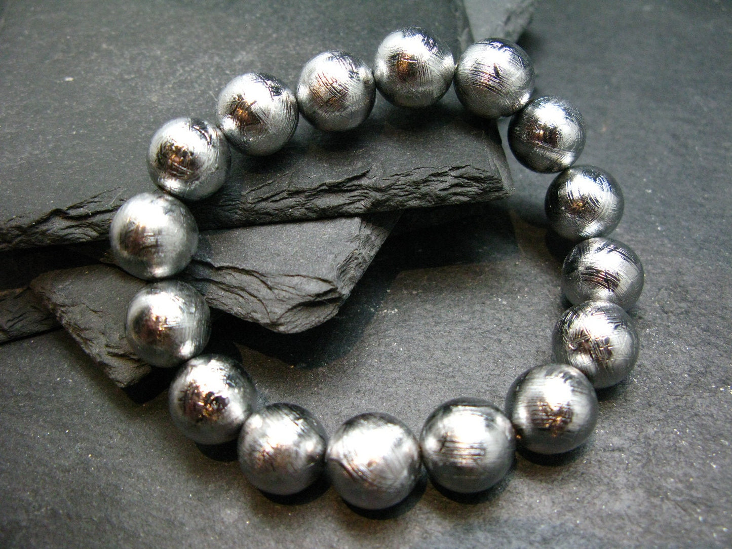 Meteorite Muonuonolusta Genuine Bracelet ~ 7 Inches ~ 12mm Round Beads