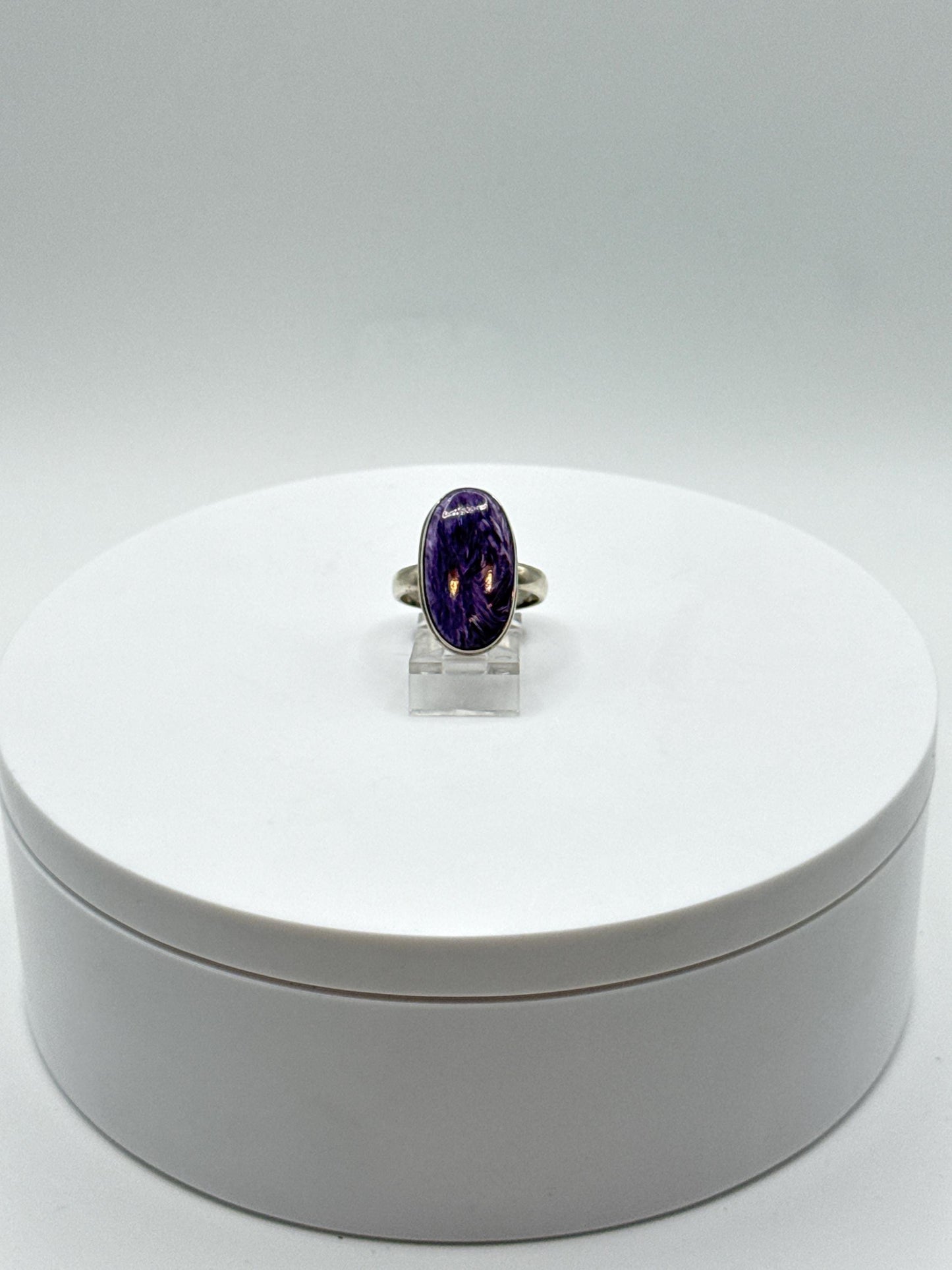 Beautifully Oval Charoite Sterling Silver Ring - Size 7