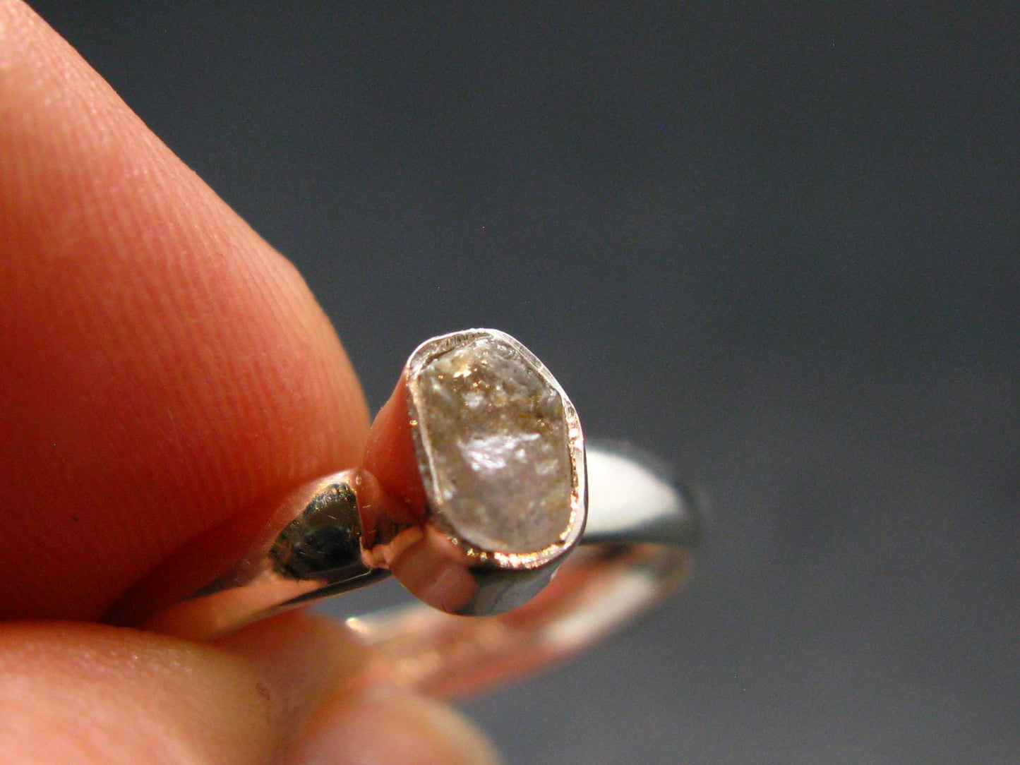 Gray Herderite Silver Ring from Africa - Size 7 - 1.71 Grams