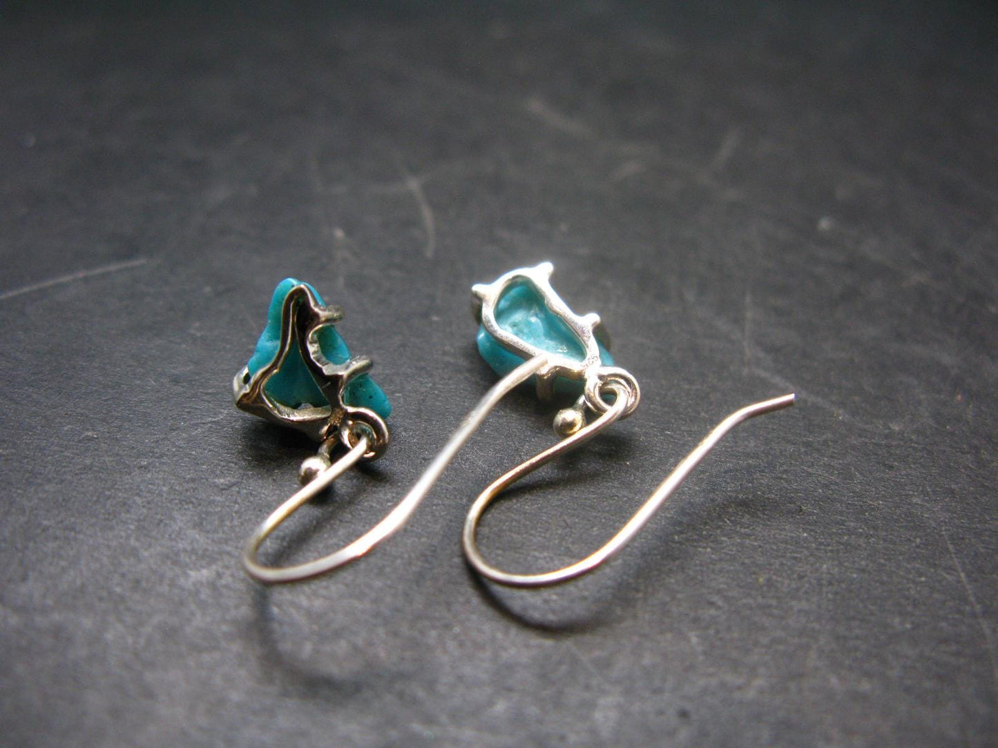 Nice Raw Natural Turquoise Sterling Silver Earrings from Mexico - 1.7 Grams