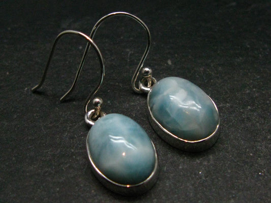 Natural Cabochon Larimar Pectolite 925 Sterling Silver Earrings from Dominican Republic - 4.8 Grams