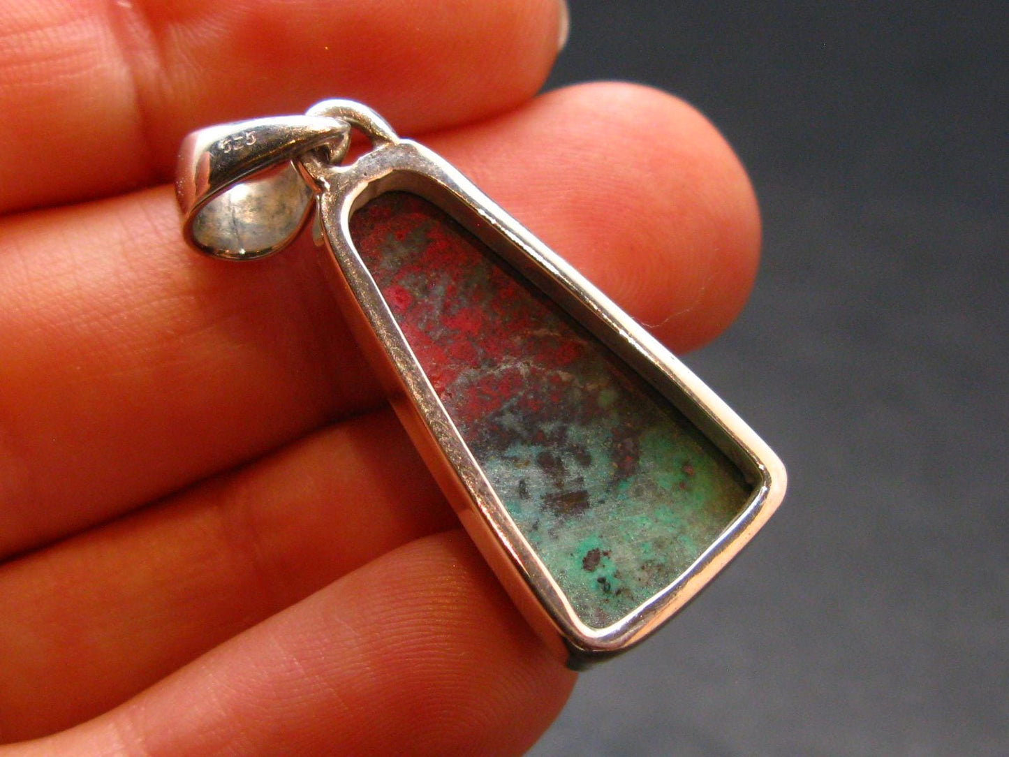 Crimson Cuprite w/ Chrysocola Silver Pendant from Mexico - 1.4" - 5.29 Grams