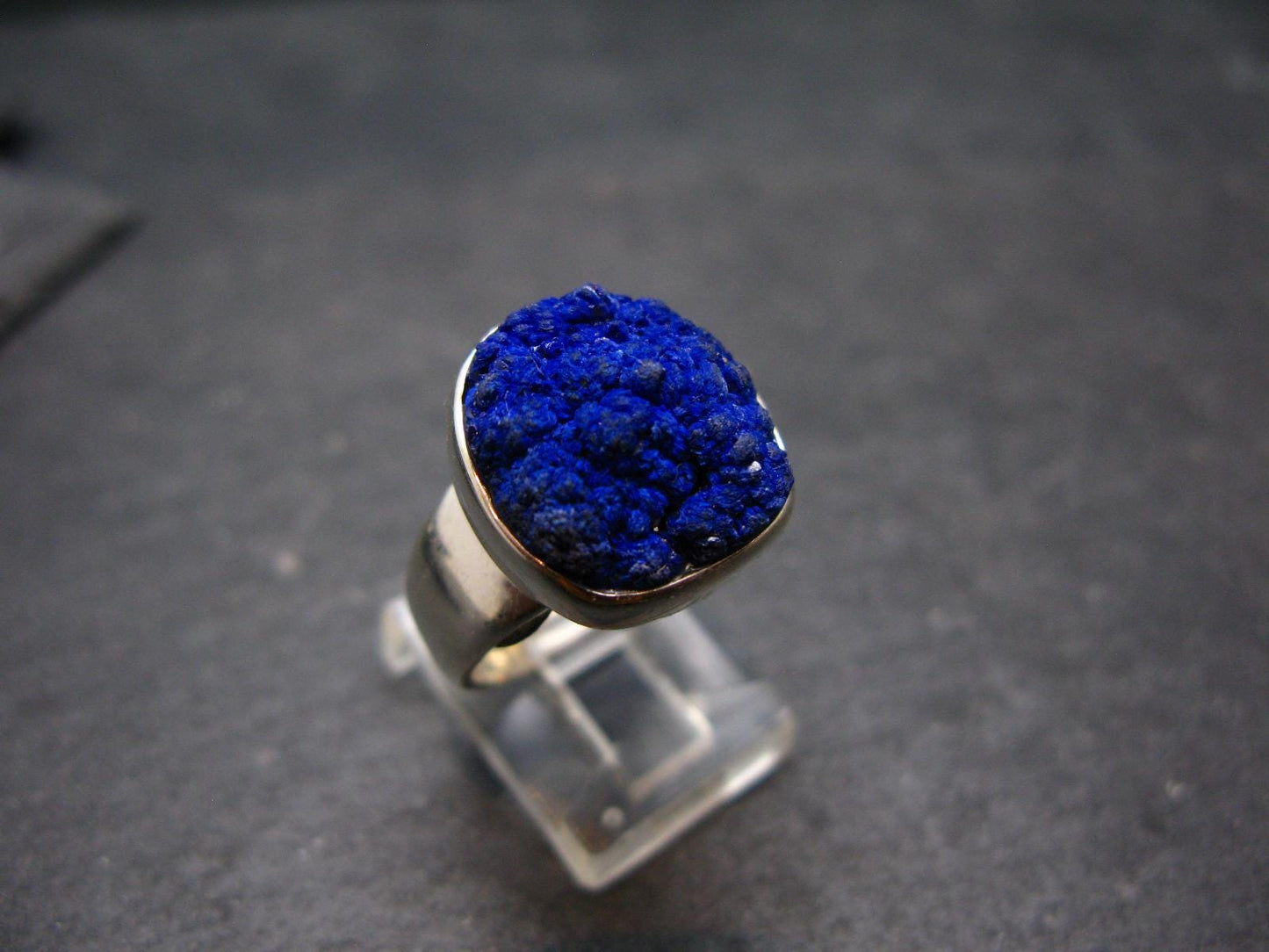 Royal Blue Rough Azurite Sterling Silver Ring - Size 7.5 - 8.33 Grams