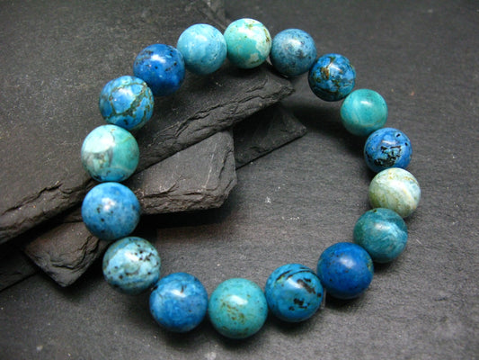 Chrysocola Genuine Bracelet ~ 7 Inches ~ 12mm Round Beads