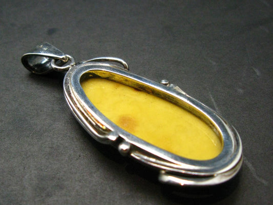 Natural Baltic Amber 925 Silver Pendant - 2.4"