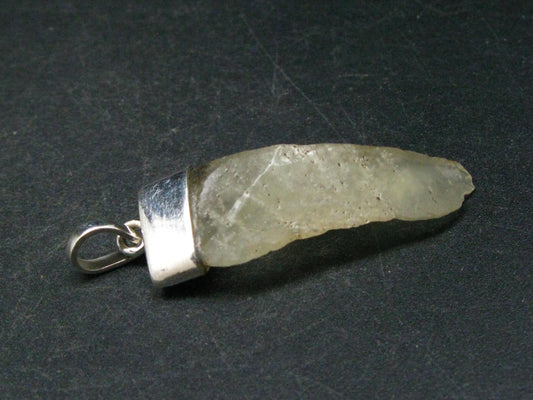 Gem Libyan Desert Glass Tektite Free Form Pendant Sterling Silver from Libya - 1.7" - 3.9 Grams