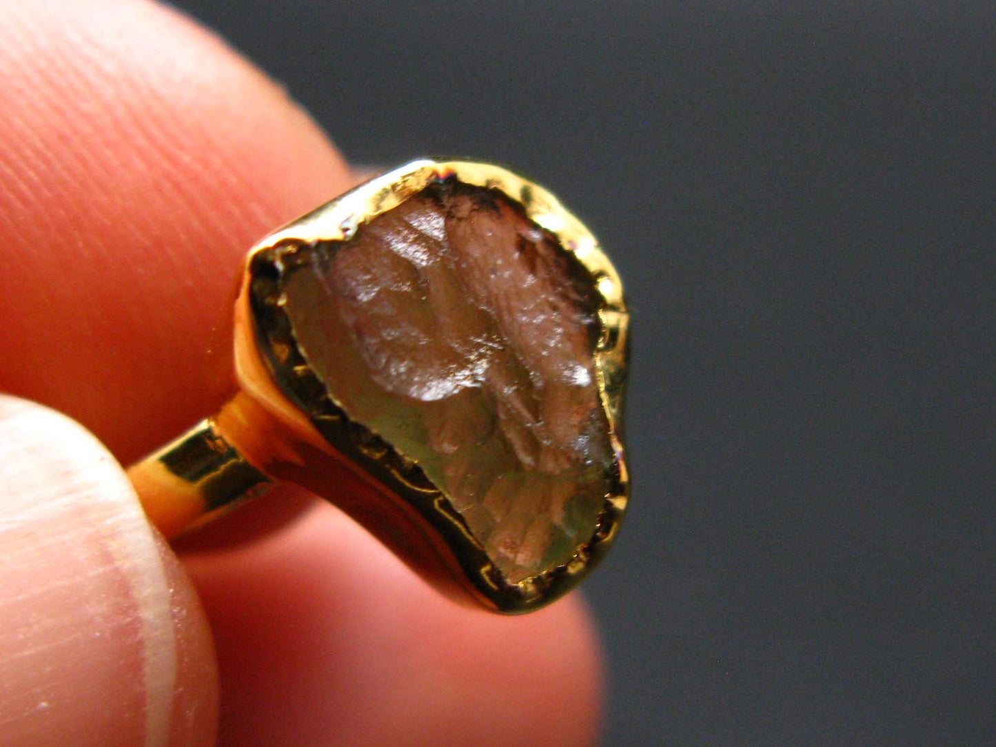 Moldavite Gold Plated Silver Ring - Size 5 - 1.17 Grams