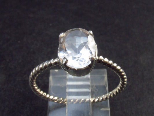 Natural Facetted Clear Quartz Crystal Sterling Silver Ring from Brazil - 2.0 Grams - Size 9.5