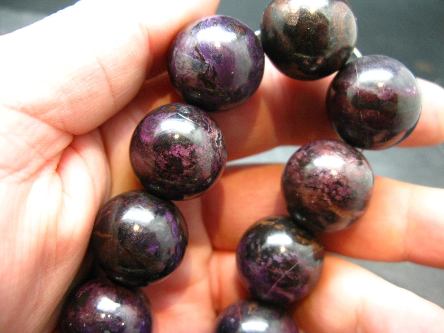 Sugilite Genuine Bracelet ~ 7.5 Inches ~ 20mm Round Beads