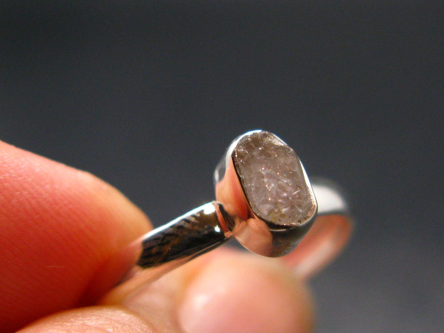 Gray Herderite Silver Ring from Africa - Size 8 - 1.64 Grams