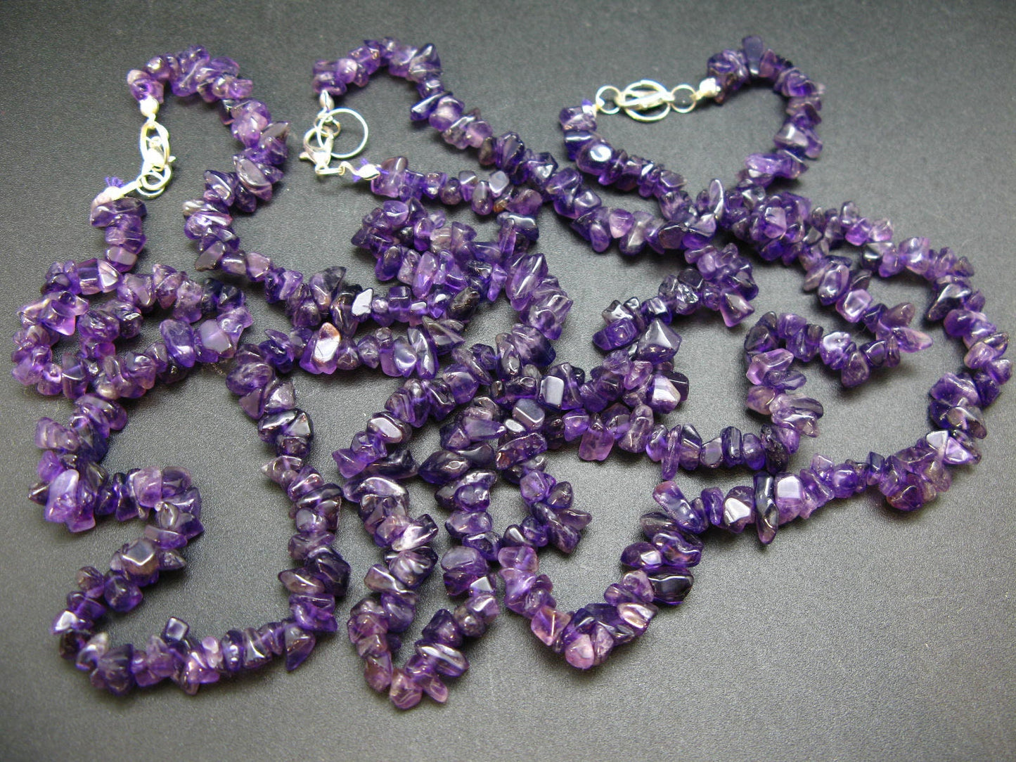 Orchid St. Valentine Gem!! Set of Three Natural Amethyst Free Form Bead Necklace from Brazil - 17.5'' Each
