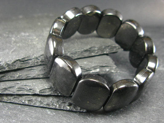 Shungite Genuine Bracelet ~ 7 Inches ~ 22mm Oval Beads