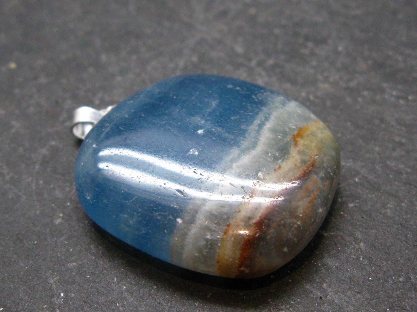 Lemurian Aquatine Blue Calcite Silver Pendant from Argentina - 1.4" - 9.76 Grams