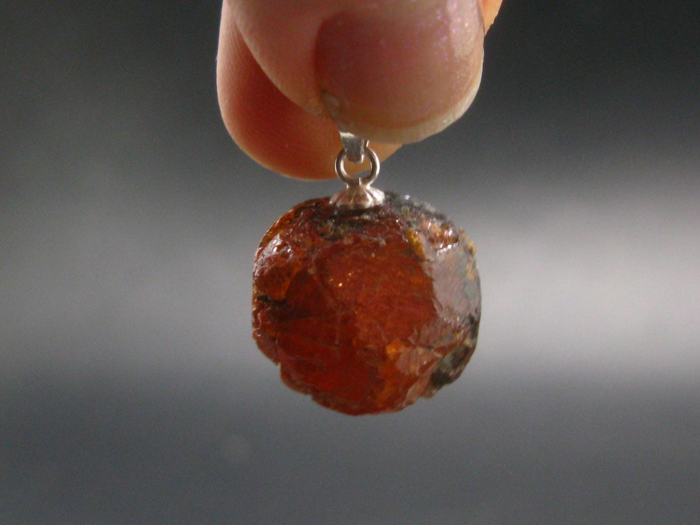 Gem Spessartine Spessartite Orange Garnet Pendant in SS From Tanzania - 0.8" - 7.14 Grams