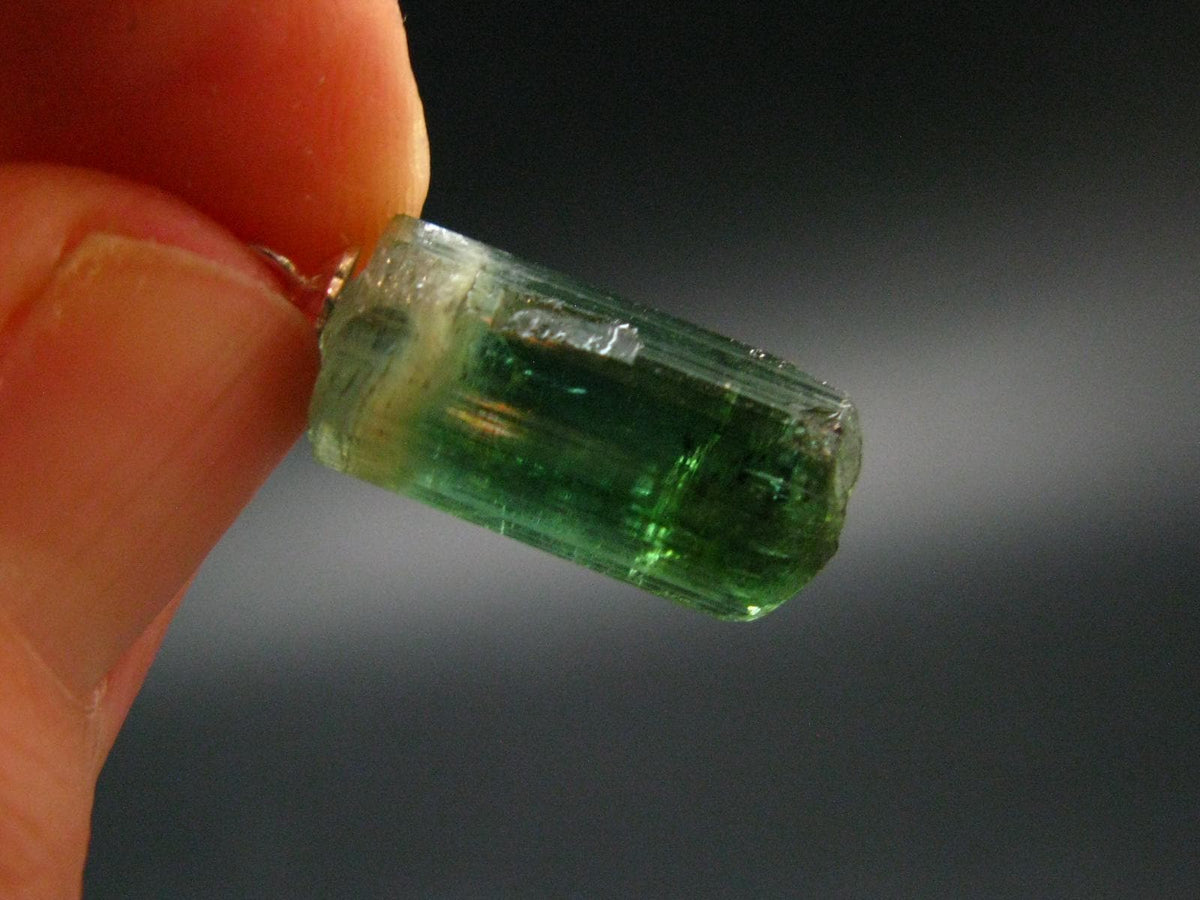 Gem Watermelon Tourmaline Crystal Silver Pendant From Brazil - 0.9" - 2.38 Grams