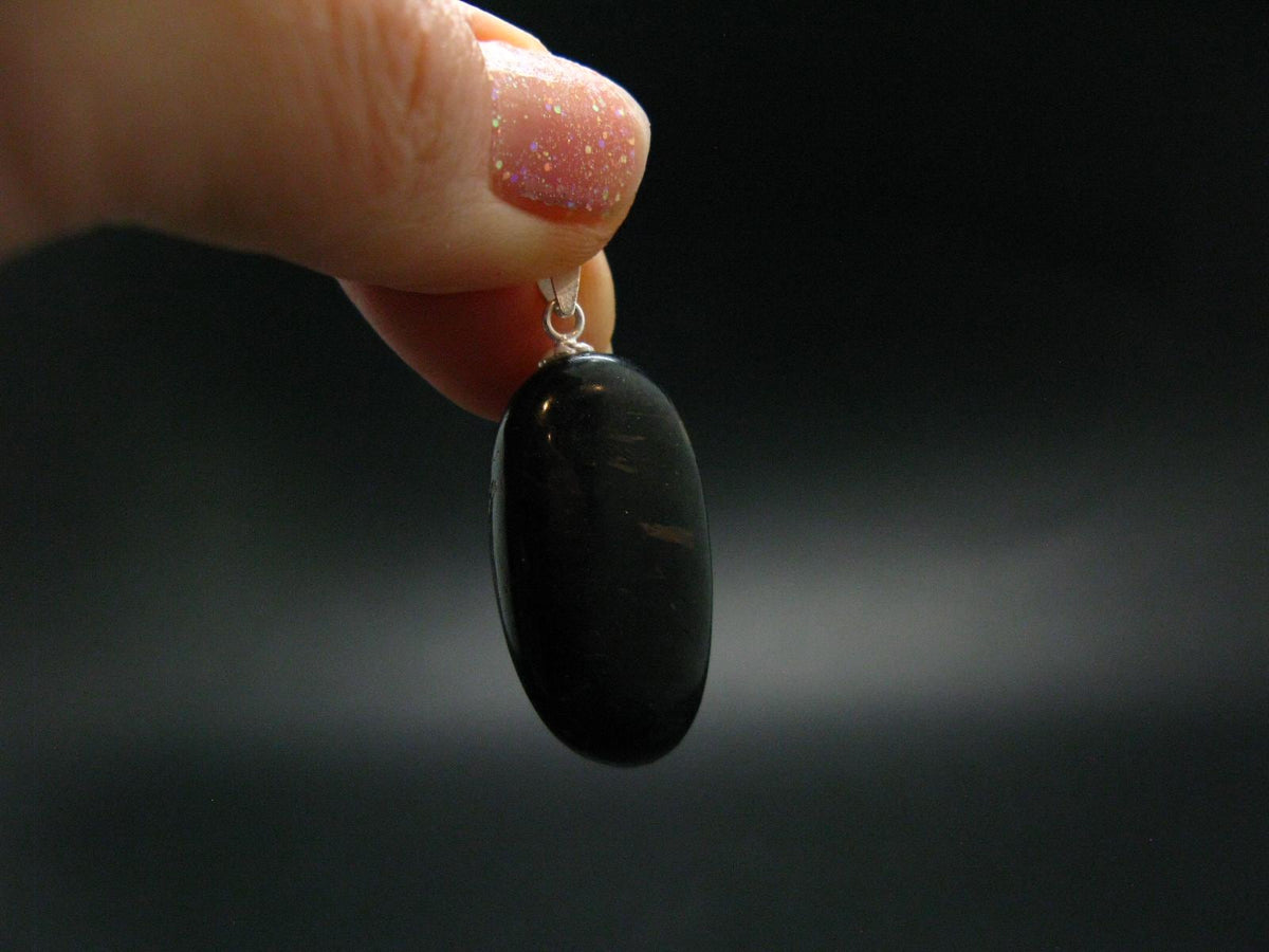 Very Rare Sterling Silver Nuumite Nuummite Pendant From Greenland - 1.4" - 8.34 Grams
