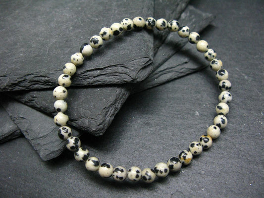 Dalmation Jasper Genuine Bracelet ~ 7 Inches ~ 4mm Round Beads