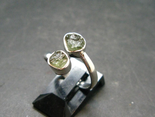 Moldavite Tektite Silver Ring from Czech Republic - Size 7