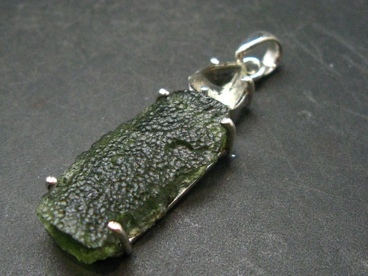 Raw Moldavite Tektite And Polished Libyan Tektite Silver Pendant - 2.0" - 6.67 Grams