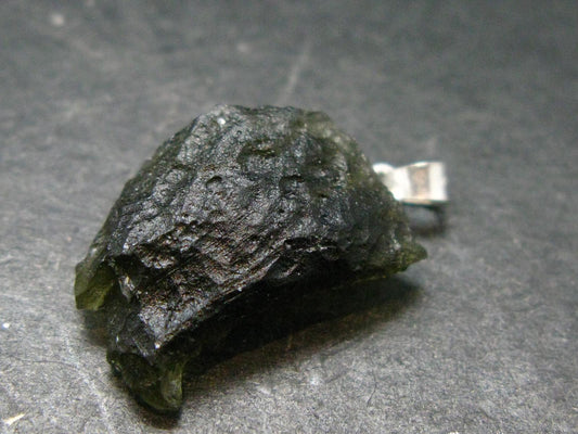 Moldavite Tektite Silver Pendant from Czech Republic - 1.0" - 2.52 Grams