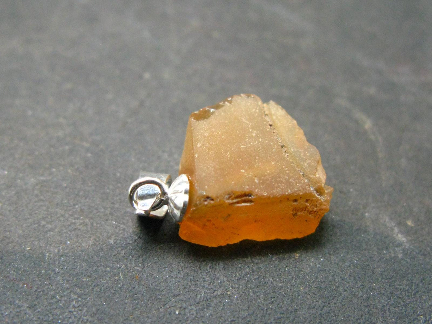 Raw Fire Opal Sterling Silver Pendant From Mexico - 1.0" - 0.91 Grams