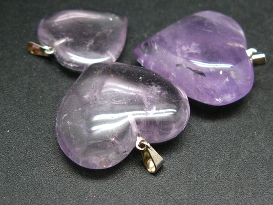 Amazing Lot of 3 Natural Amethyst Heart Shaped Pendants from Brazil