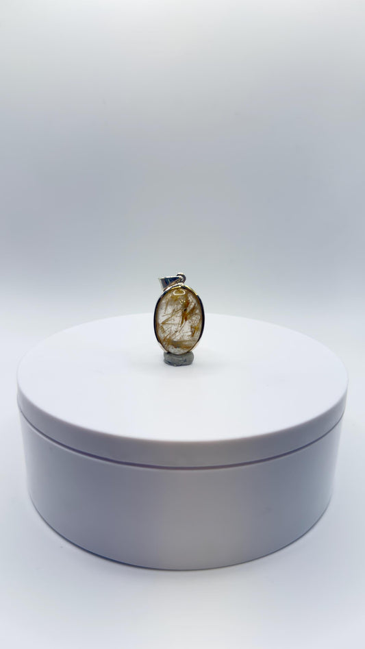 Golden Rutilated Quartz Pendant – Natural Needle Crystal in Sterling Silver