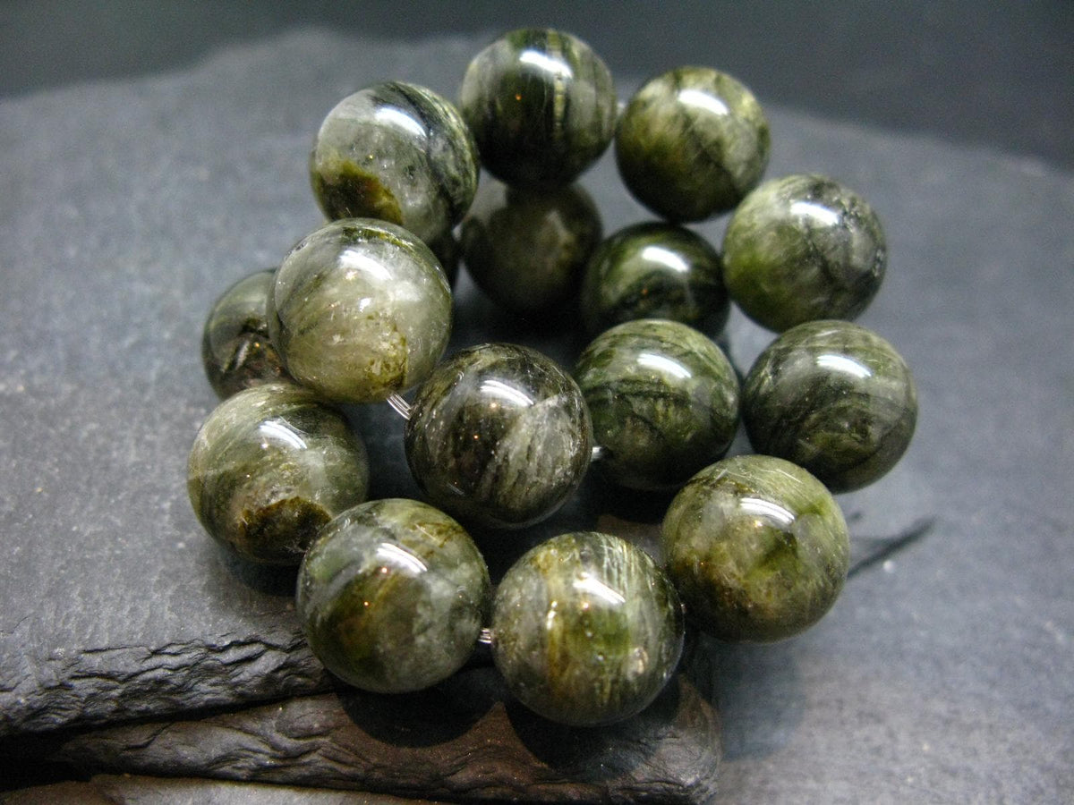 Green Gem Tourmaline Genuine Bracelet ~ 7.5 Inches ~ 14mm Round Beads