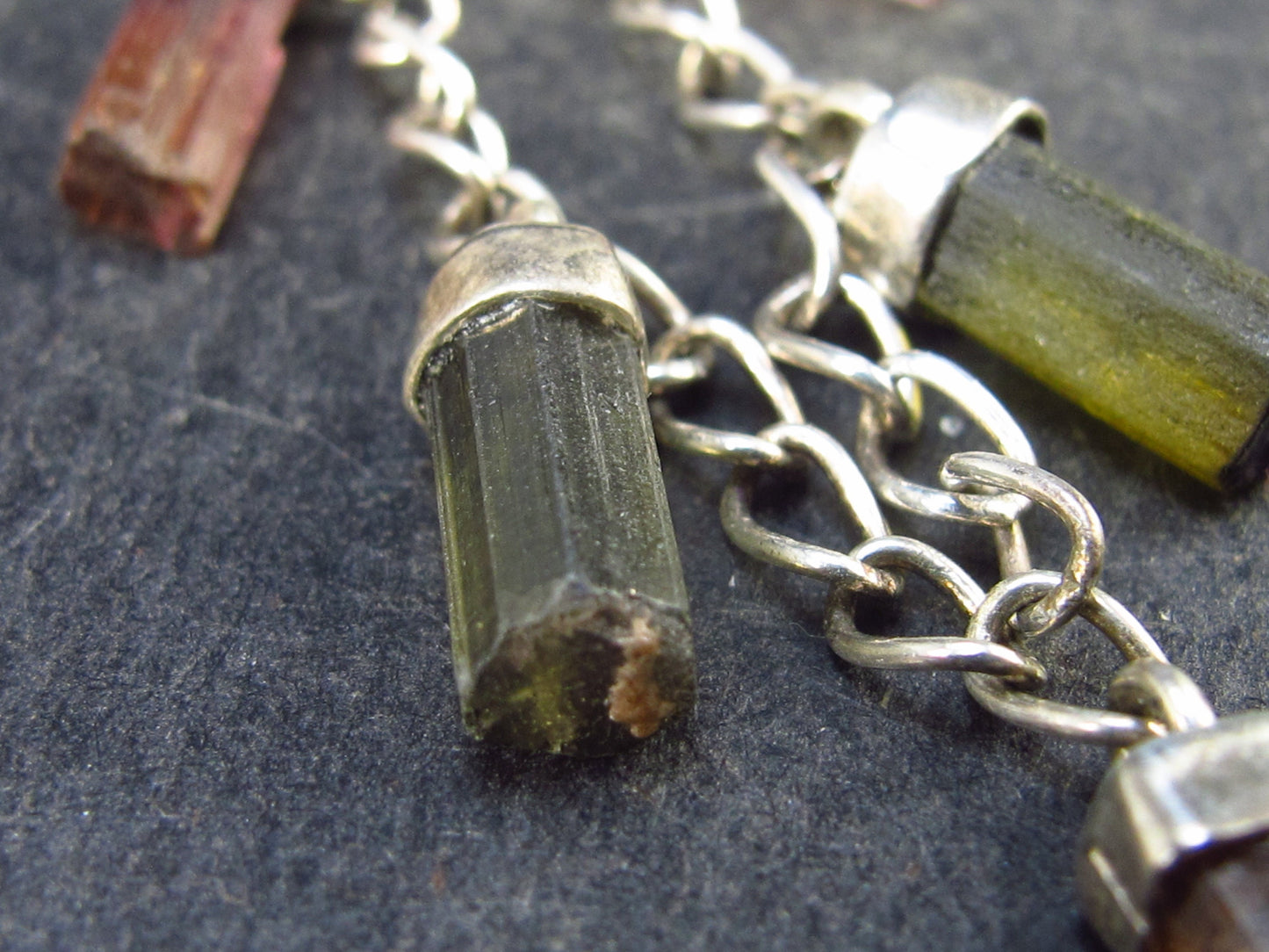 Tourmaline Crystal Silver Necklace from Brazil - 20" - 10.1 Grams
