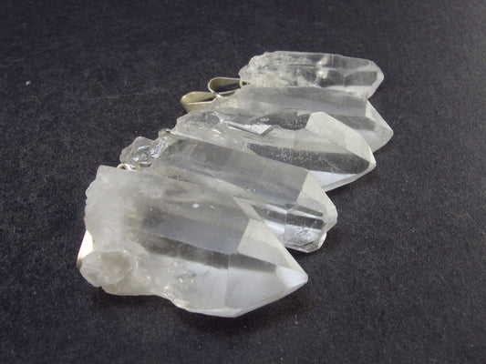 Set of 5 Natural Clear Quartz Crystal Pendants From Brazil