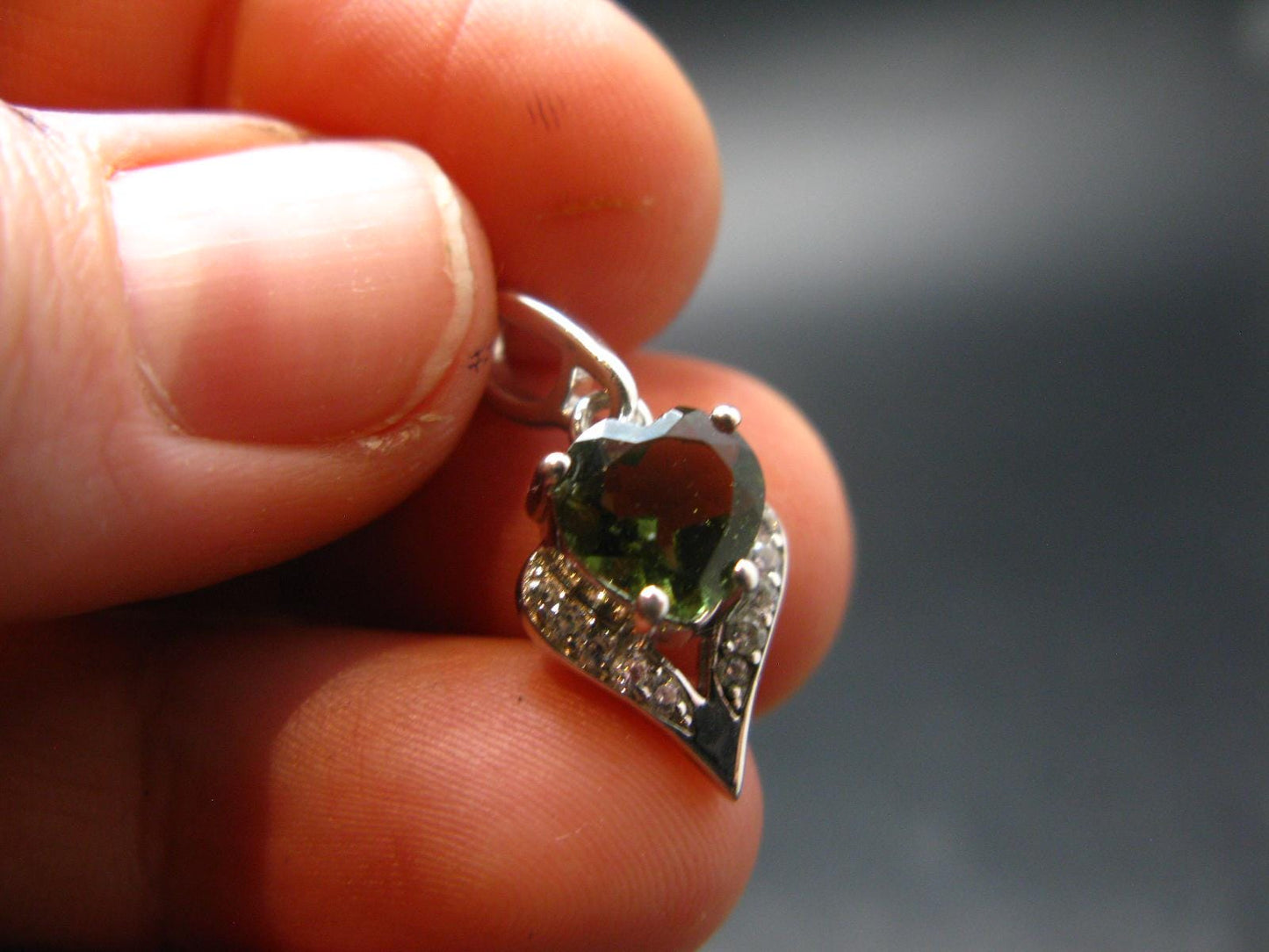 Moldavite Tektite Silver Pendant from Czech Republic - 0.8" - 1.66 Grams