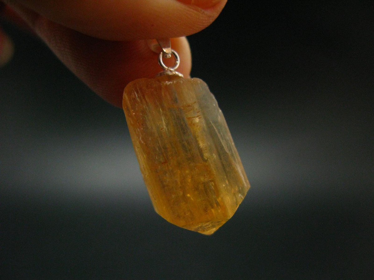 Imperial Topaz Crystal Silver Pendant from Brazil - 1.1" - 4.44 Grams