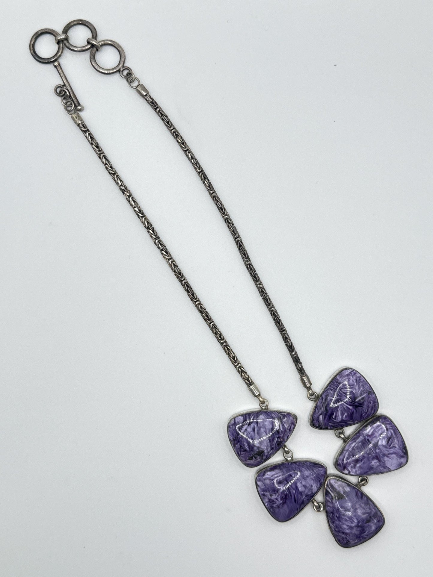 Charoite & Sterling Silver Geometric Necklace - 51.38 Grams