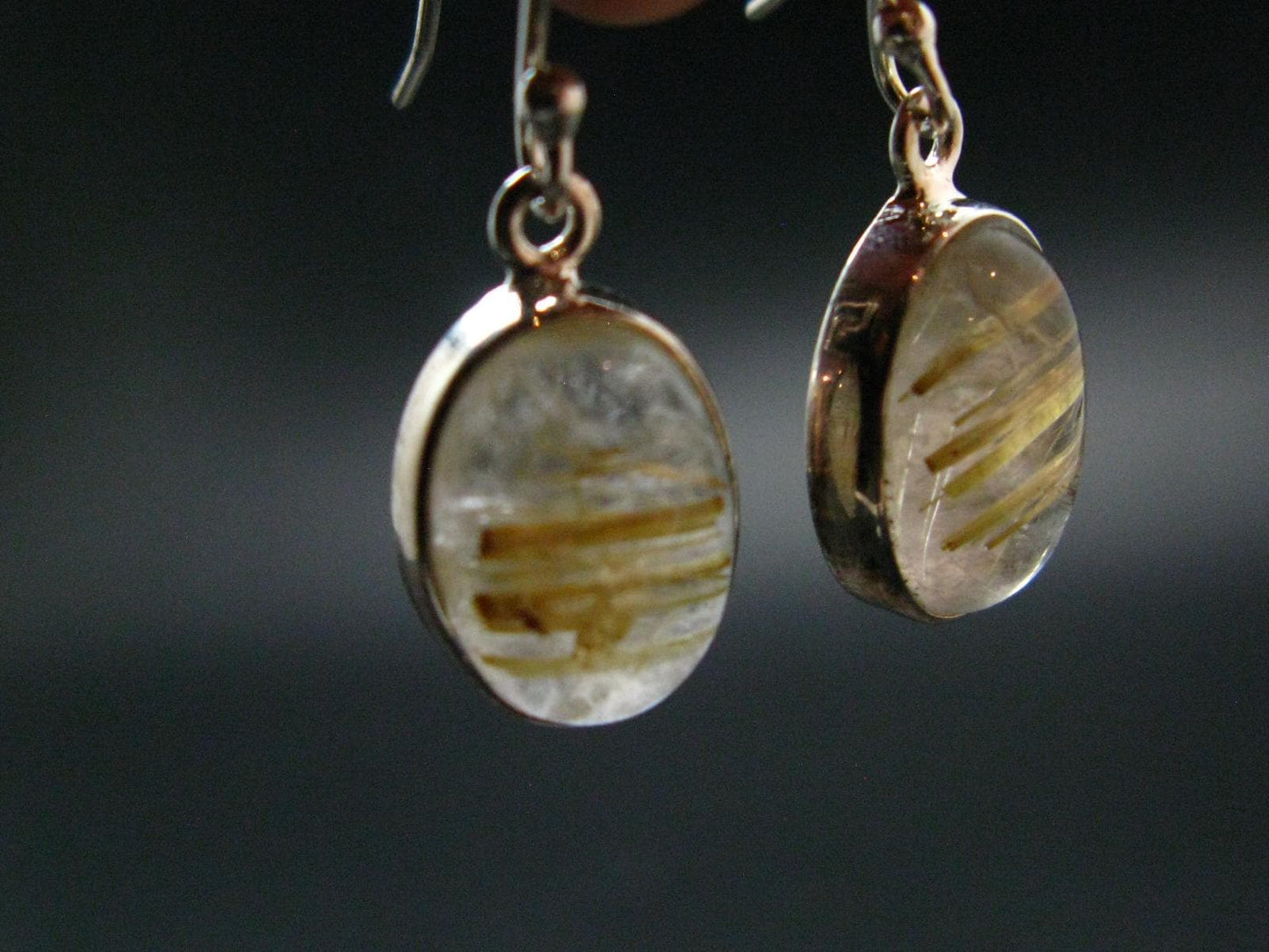 Rutilated Quartz Silver earrings From Brazil - 1.1"