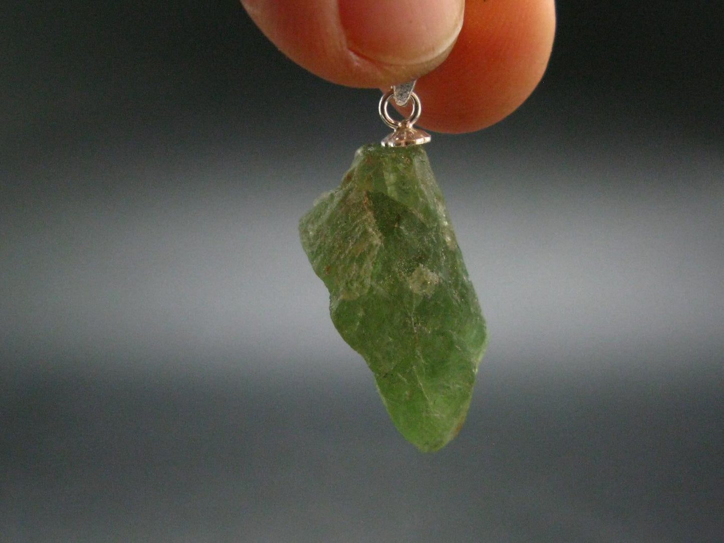 Green Tourmaline Crystal Silver Pendant - 1.2" - 4.39 Grams