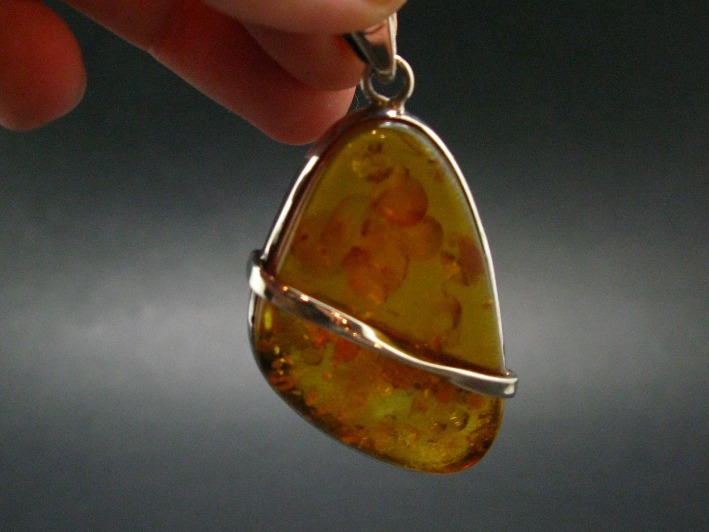 Natural Baltic Amber 925 Silver Pendant - 2.1"