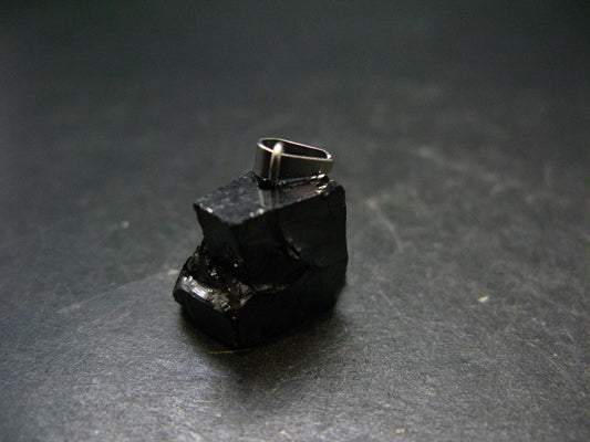 Unpolished Elite Shungite Silver Pendant from Russia - 0.9" - 3.06 Grams