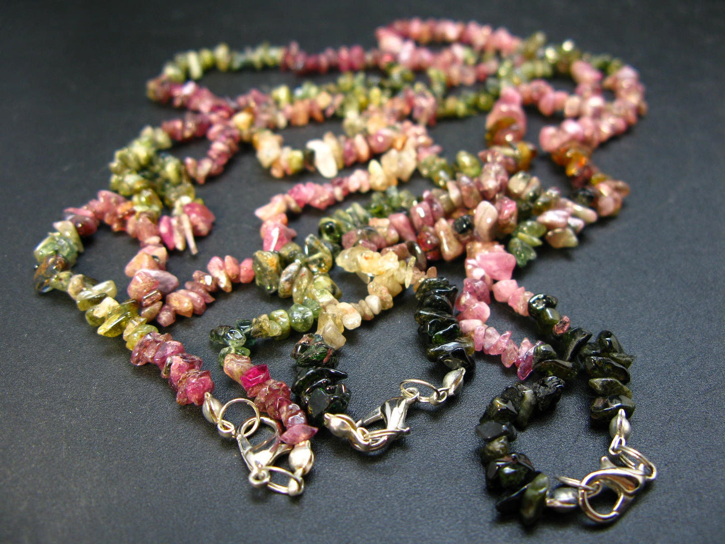 Set of Three Natural Multicolor Tourmaline Free Form Bead Necklace from Brazil - 18'' Each
