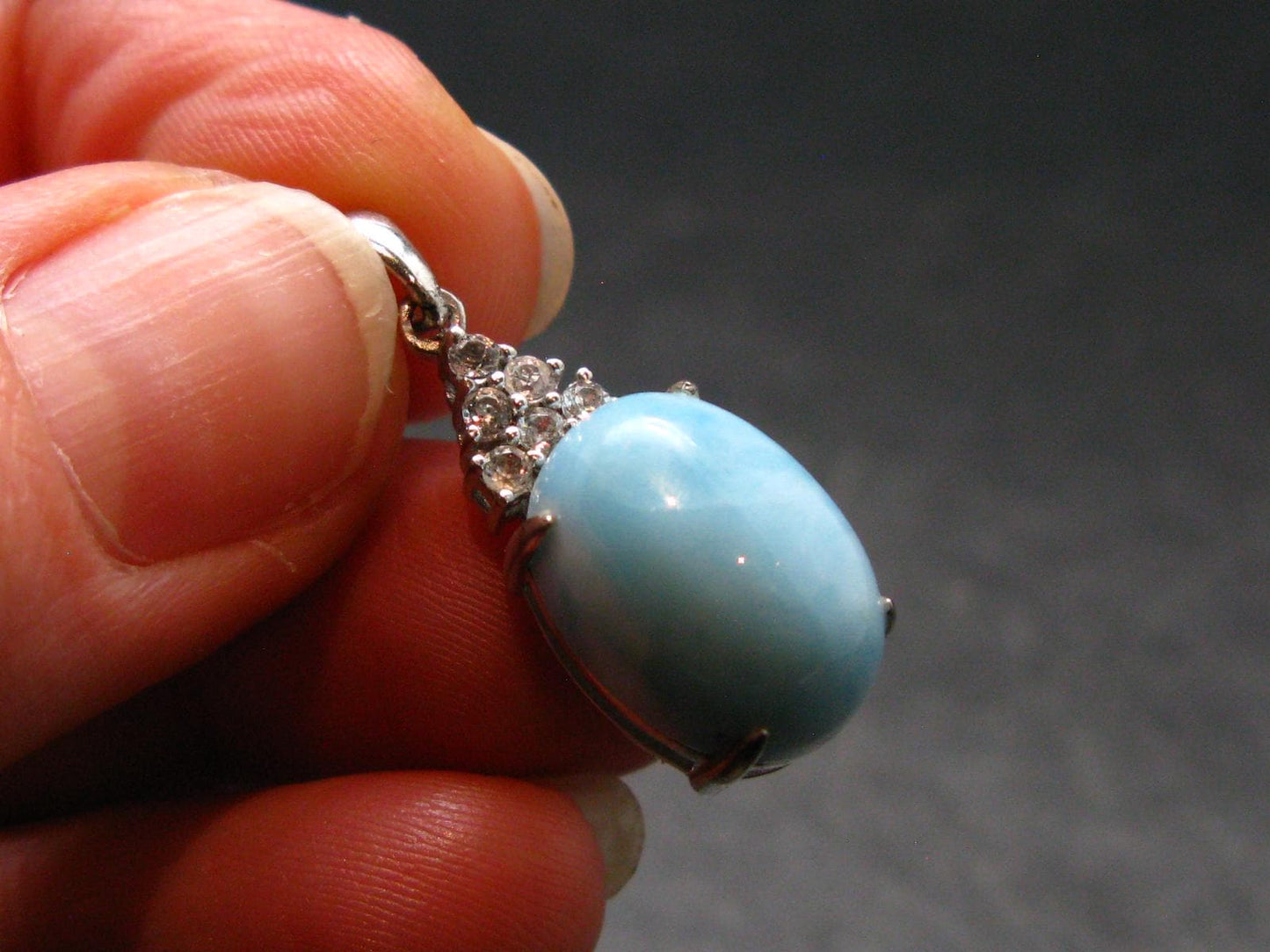 Summer’s Sea!! Rare Polished Cabochon Blue Larimar Pectolite Silver Pendant From Dominican Republic - 1.0" - 2.97 Grams
