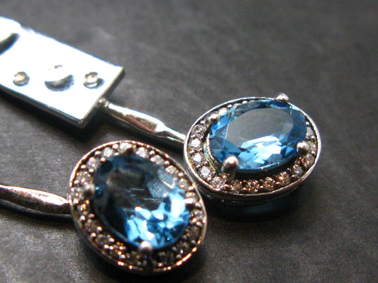 Blue Topaz 925 Silver Earrings from Brazil - 2.1" - 8.08 Grams
