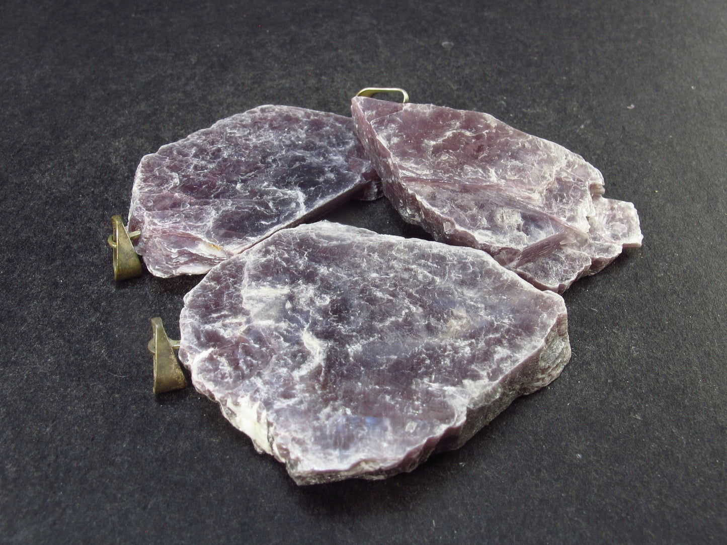 Lot of 3 Lepidolite Mica Crystal Pendants From Brazil